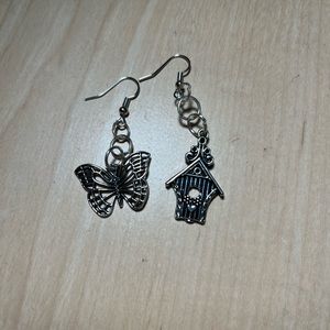 Butterfly birdhouse earrings